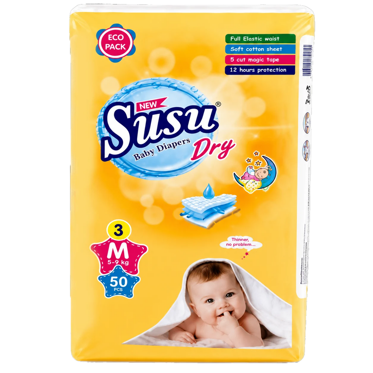Susu Dry Baby Diapers Medium -50Pcs
