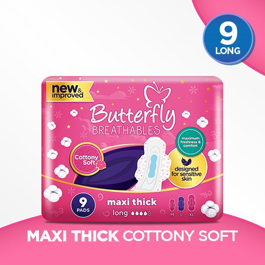 Butterfly Breathables Maxi Thick Cottony Soft Sanitary Pad Long 9 pcs