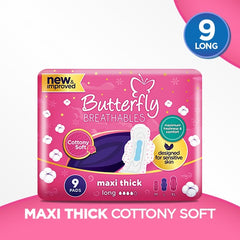 Butterfly Breathables Maxi Thick Cottony Soft Sanitary Pad Long 9 pcs