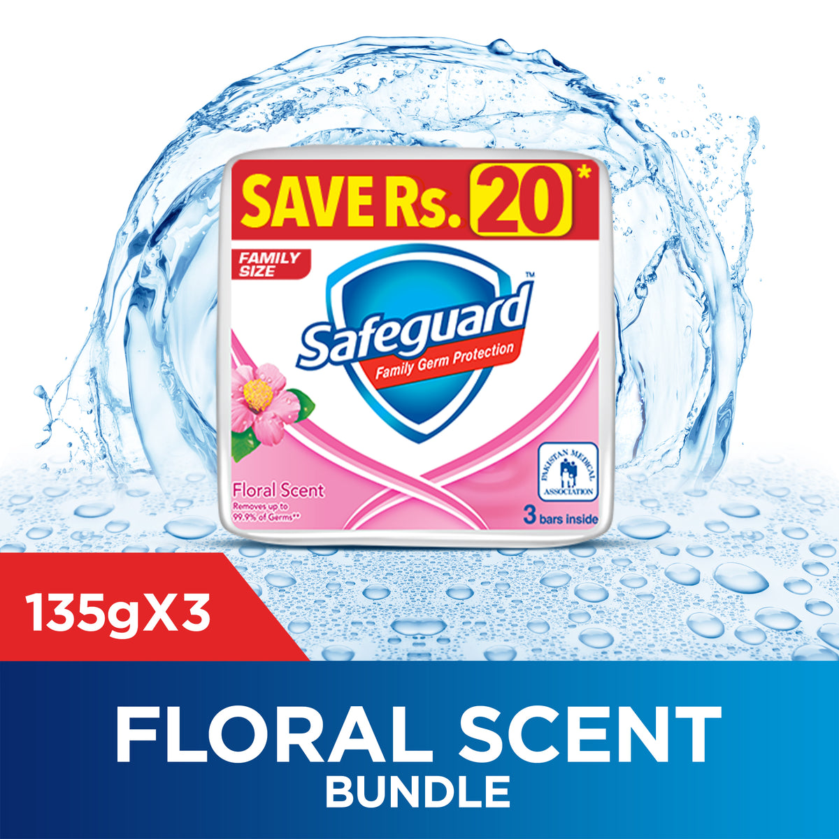 Safeguard Bar Soap Floral Scent 135gm (Bundle of 3)